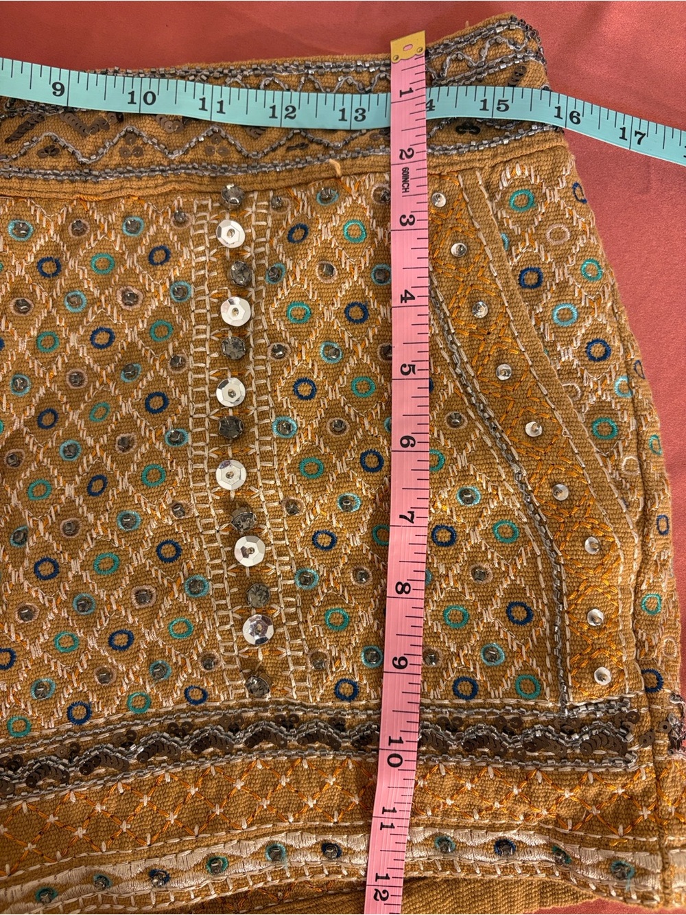 Freeway - Mustard Embroidered Shorts w/ Mirror Accents Festival Boho Glam Party - Picture 11 of 12